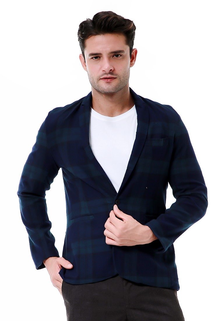 Hamlin Elard Outerwear Pria Blazer Formal Lengan Panjang Plaid Motive Material Wool ORIGINAL - Green