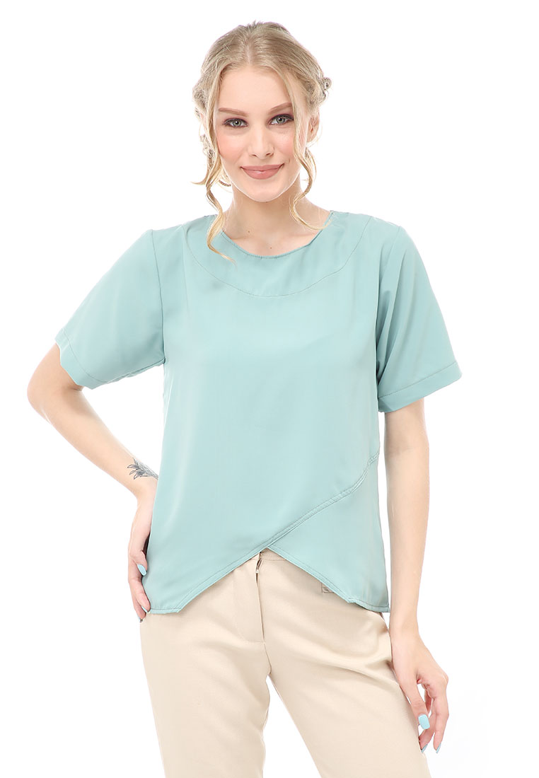 Hamlin Cheva Blouse Atasan Wanita Kasual Lengan Pendek Model Asymetris Material Wolfis ORIGINAL