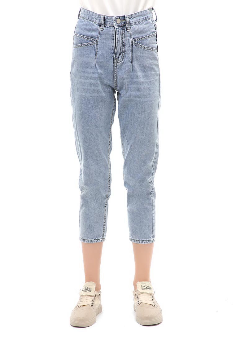 Hamlin Jourel Celana Panjang Highwaist Wanita Style Cropped Material Denim ORIGINAL - Light Blue