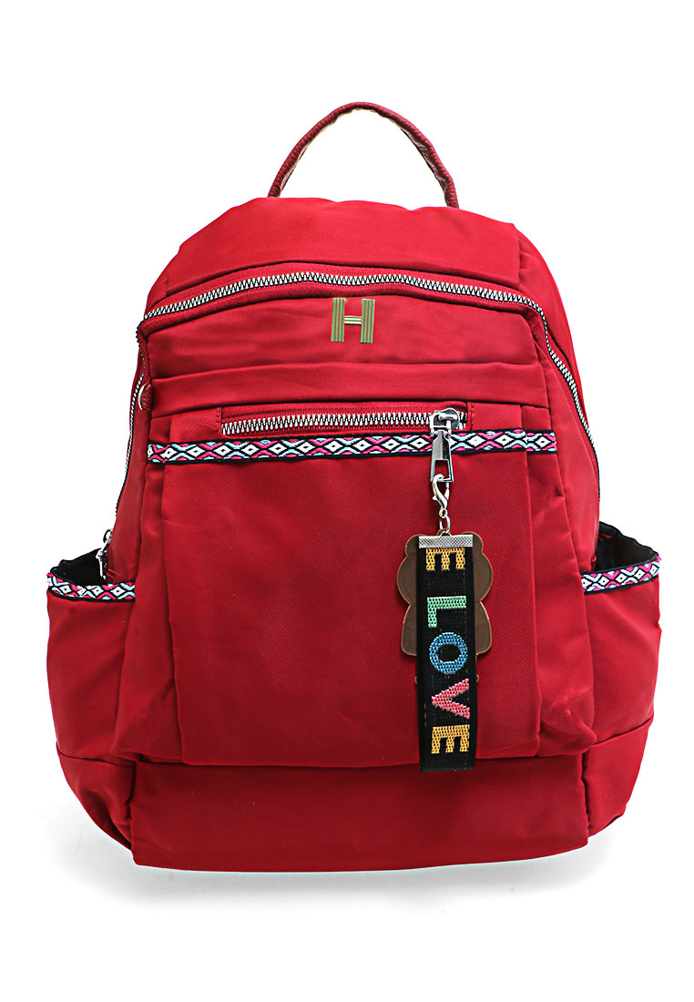 Hamlin Cellyn Tas Ransel Wanita Desain List Batik Large Compartment Material Nylon ORIGINAL - Red