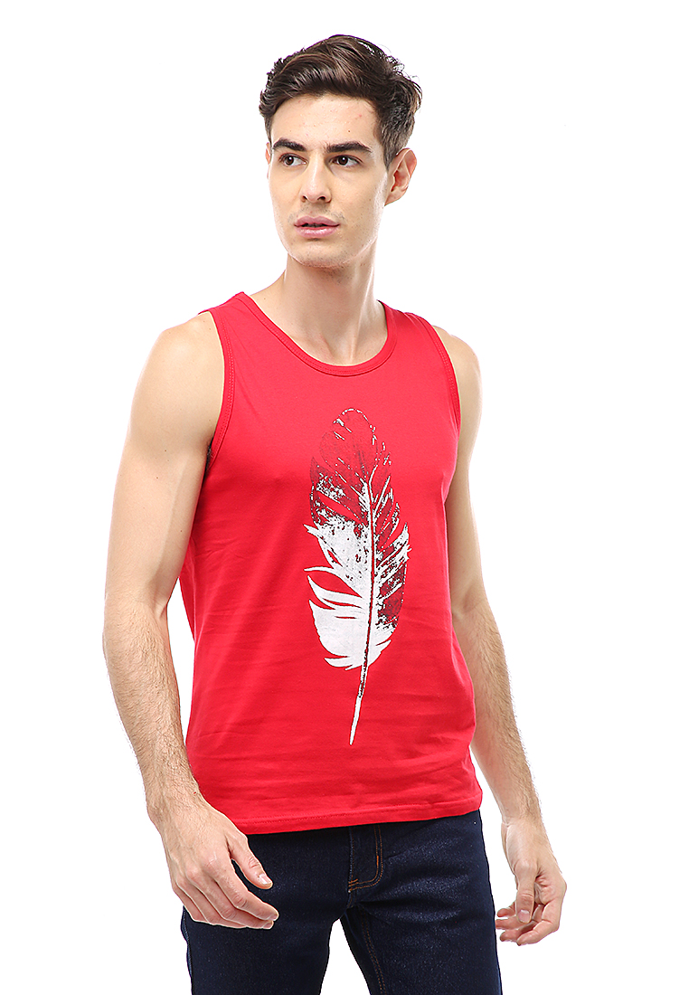Hamlin Agies Pakaian Dalam Pria Tank Top Singlet Goose feather Motive Material Cotton ORIGINAL - Red