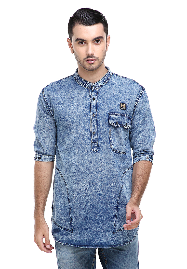 Hamlin Dwan Shirt Kemeja Jeans Sandwash Pria Kasual Lengan Panjang Material Denim ORIGINAL - Sandwas