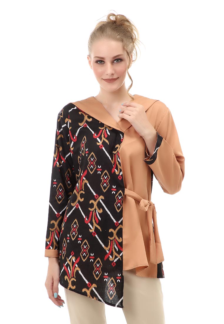 Hamlin Lynelle Batik Zenna Wanita Lengan Panjang model Tali Samping Material Cotton ORIGINAL - Brown