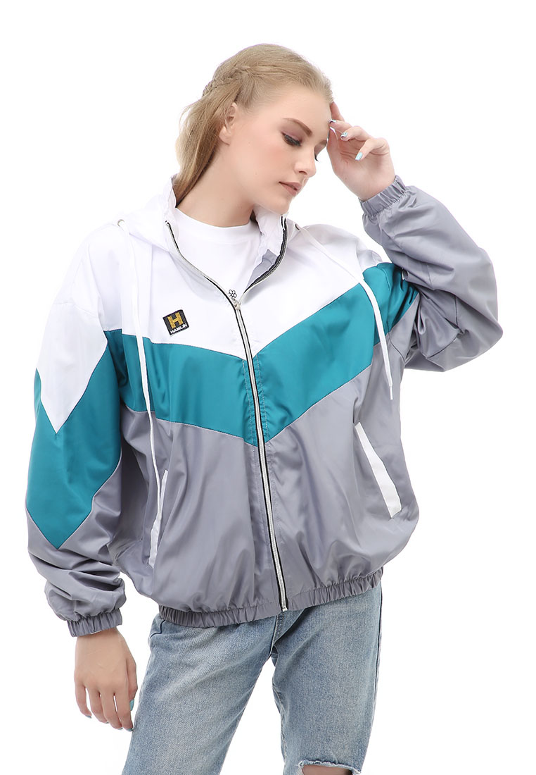 Hamlin Hardwin Jacket Outer Wanita Hoodie Kombinasi 3 Warna Material Parasut Despo ORIGINAL - White 