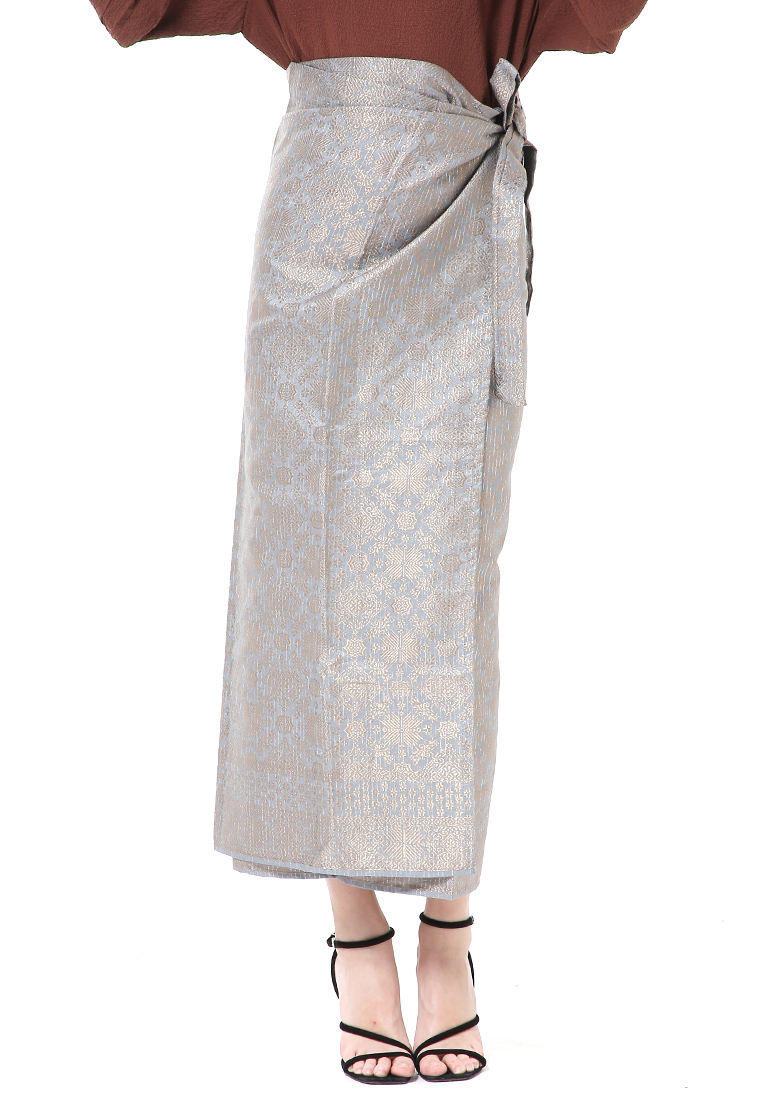 Hamlin Olaf Rok Lilit Songket Batik Wanita Uniqe Design Material Viscose ORIGINAL - Silver
