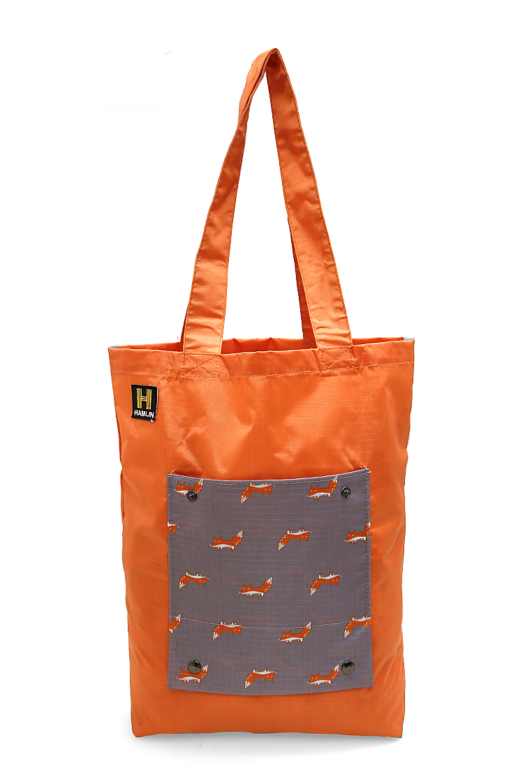Hamlin Millane Totebag Wanita Motif Fox Kasual Large Storage Material Polyester ORIGINAL - Orange