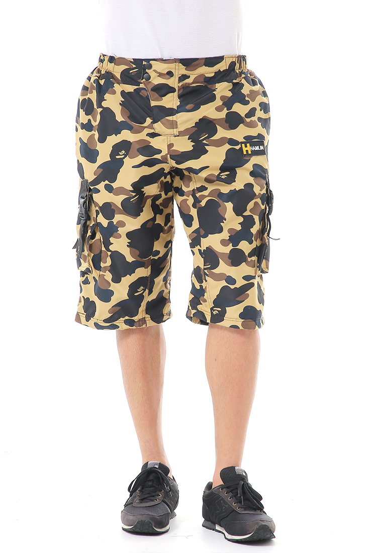 Hamlin Grissham Celana Cargo Pendek Pria Short Pants Kasual Motif Loreng Material Parasut ORIGINAL -