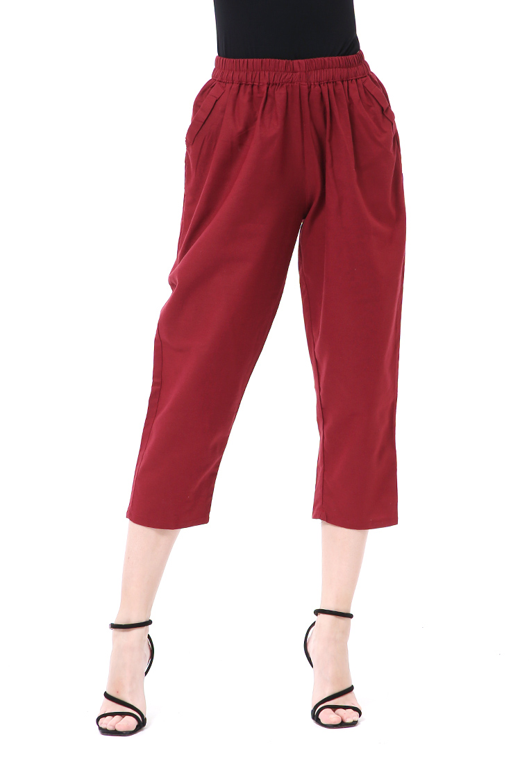 Hamlin Stella Long Pants Celana Kulot Wanita Korean Style Material Linen ORIGINAL - Maroon