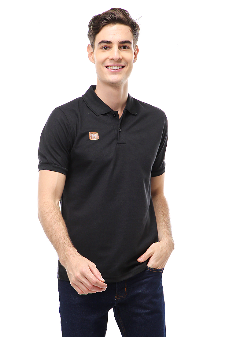Hamlin Jack Atasan Formal Pria T-Shirt Kaos Polo Polos Lengan Pendek Material Cotton ORIGINAL - Blac