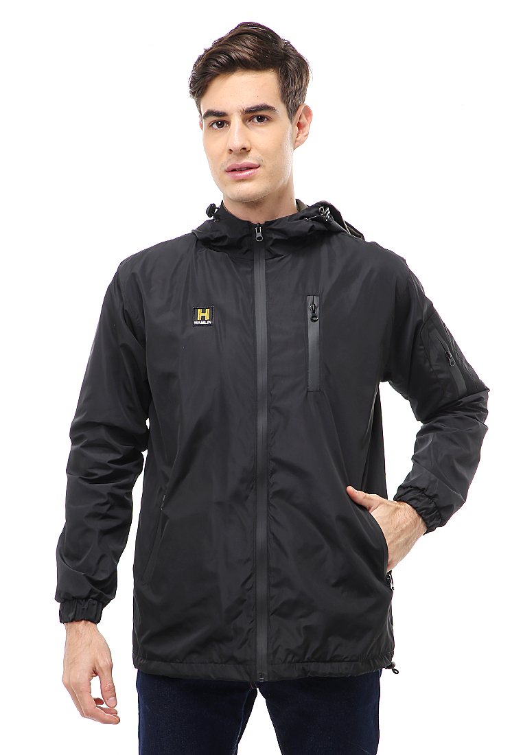 Hamlin Clover Outerwear Jacket Hoodie Pria Waterproof Anti Air Material Taslan ORIGINAL - Black