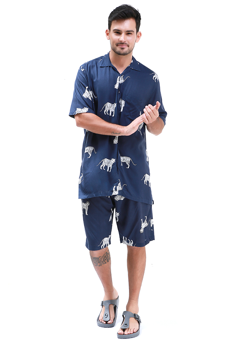 Hamlin Klicin Setelan Baju Tidur Piyama Pria Motif Macan One Set Sleepwear Pajamas Material Rayon OR