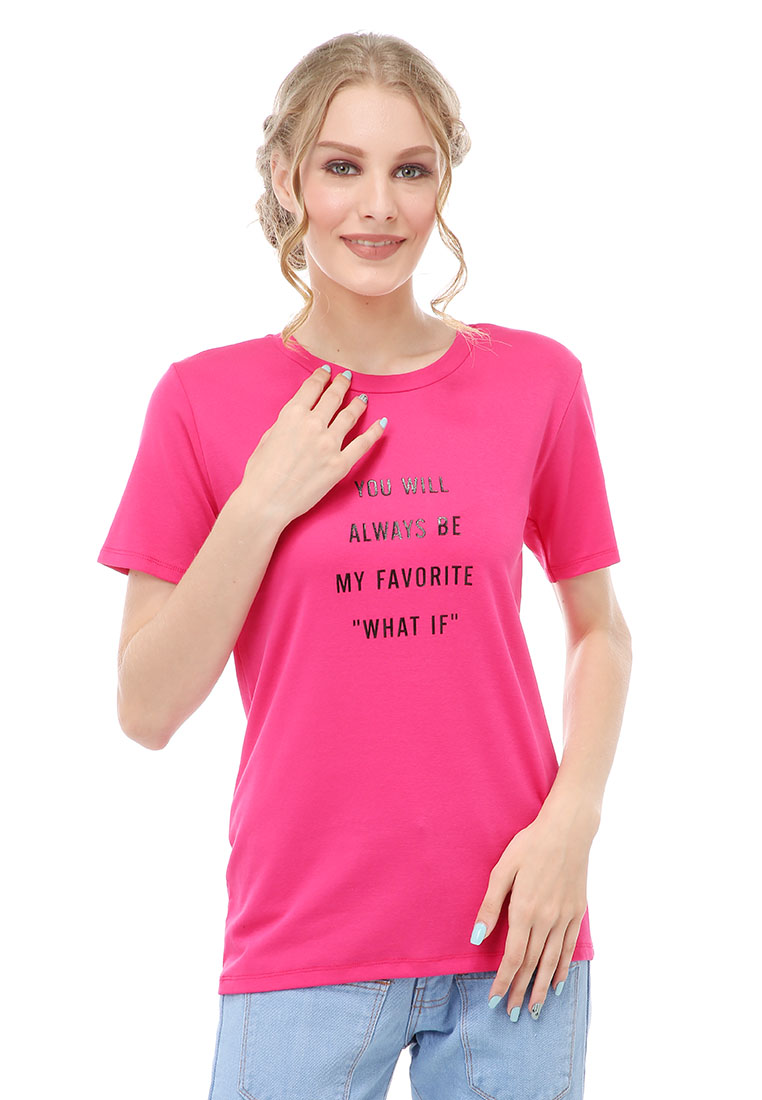 Hamlin Genevie Kaos Kasual Wanita Lengan Pendek You Will Be Material Cotton ORIGINAL - Pink Fanta