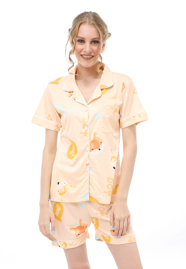 Hamlin Vance Setelan Piyama Baju Tidur Wanita Celana Pendek Motif Fox Material Spandex ORIGINAL - Or