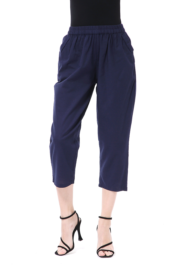 Hamlin Stella Long Pants Celana Kulot Wanita Korean Style Material Linen ORIGINAL - Navy