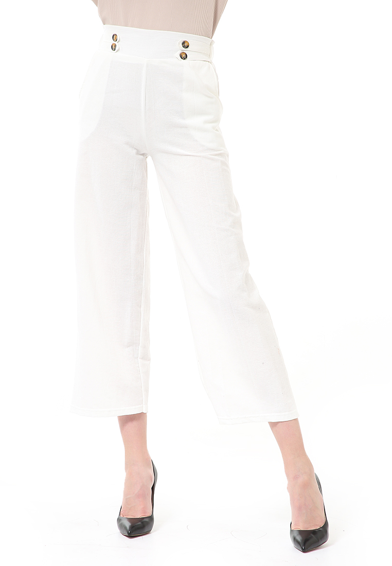 Hamlin Stella Casual Long Pants Wanita Celana Kulot Highwaist Double Botton Material Linen ORIGINAL 