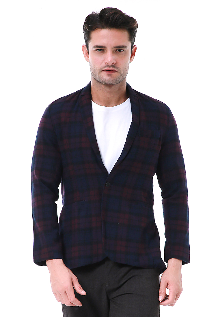 Hamlin Elard Outerwear Pria Blazer Formal Lengan Panjang Plaid Motive Material Wool ORIGINAL - Purpl