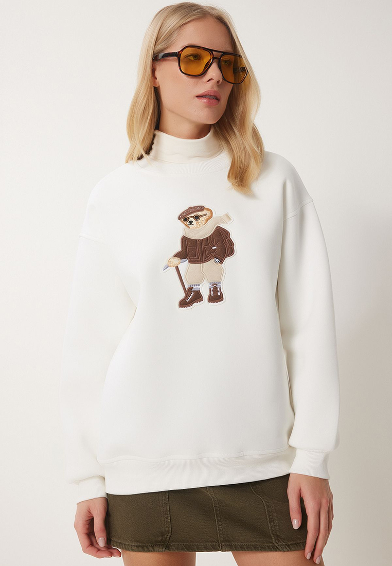 Happiness Istanbul Teddy Bear Embroidered Sweatshirt