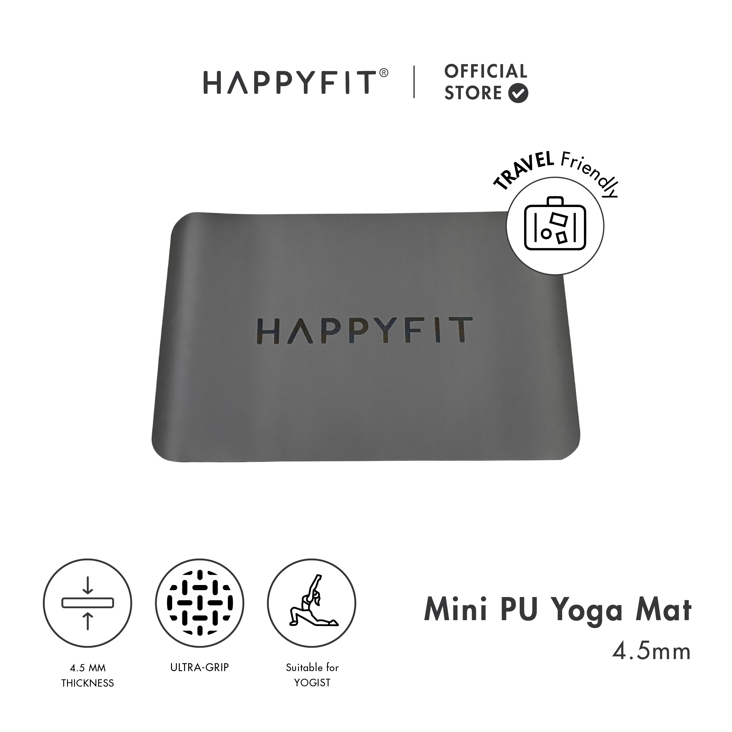 HAPPYFIT Mini PU Premium Yoga Mat Black