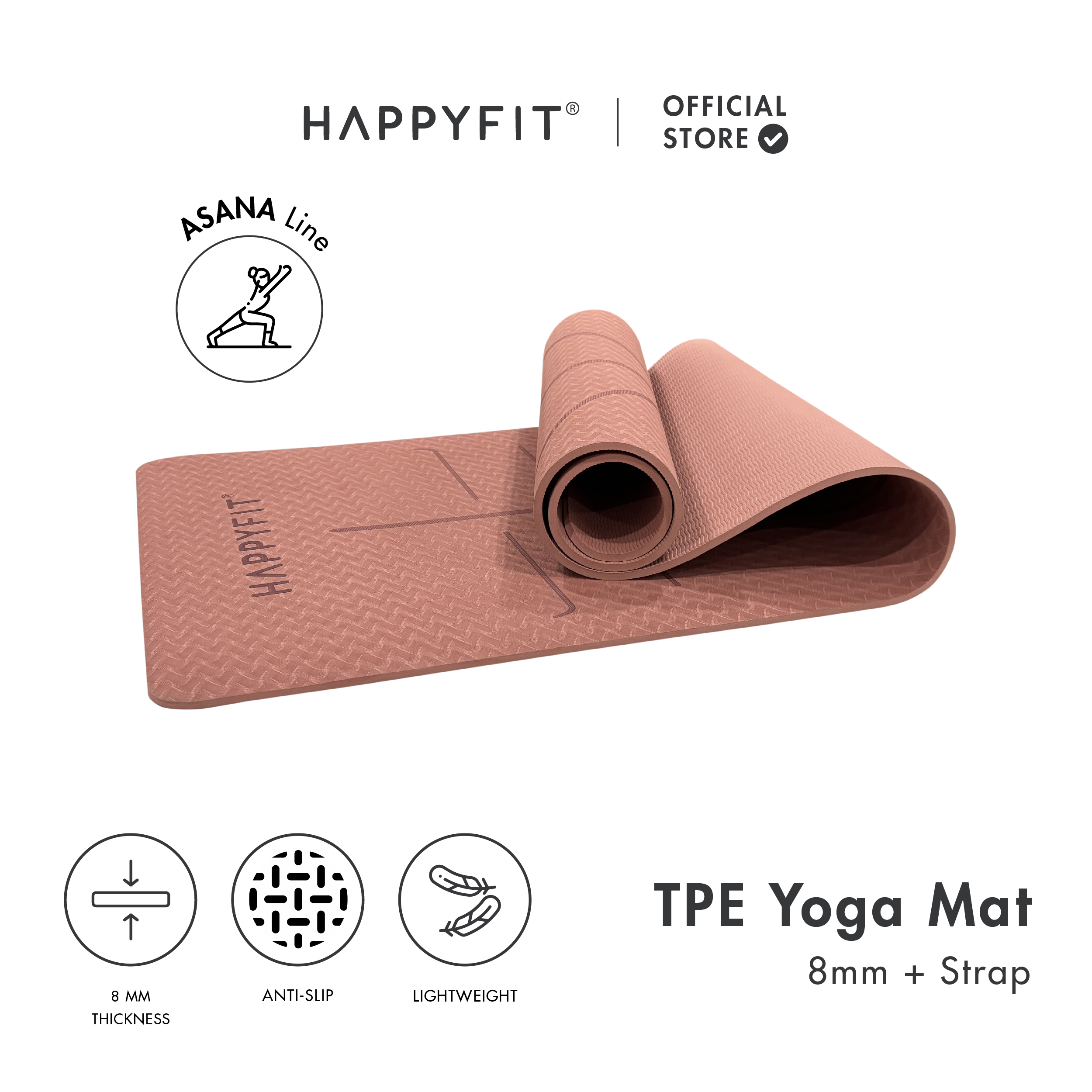 HAPPYFIT - Yoga Mat Asana TPE 8mm Eco Friendly (FREE STRAP) / Matras Yoga / Matras Olahraga / Matras