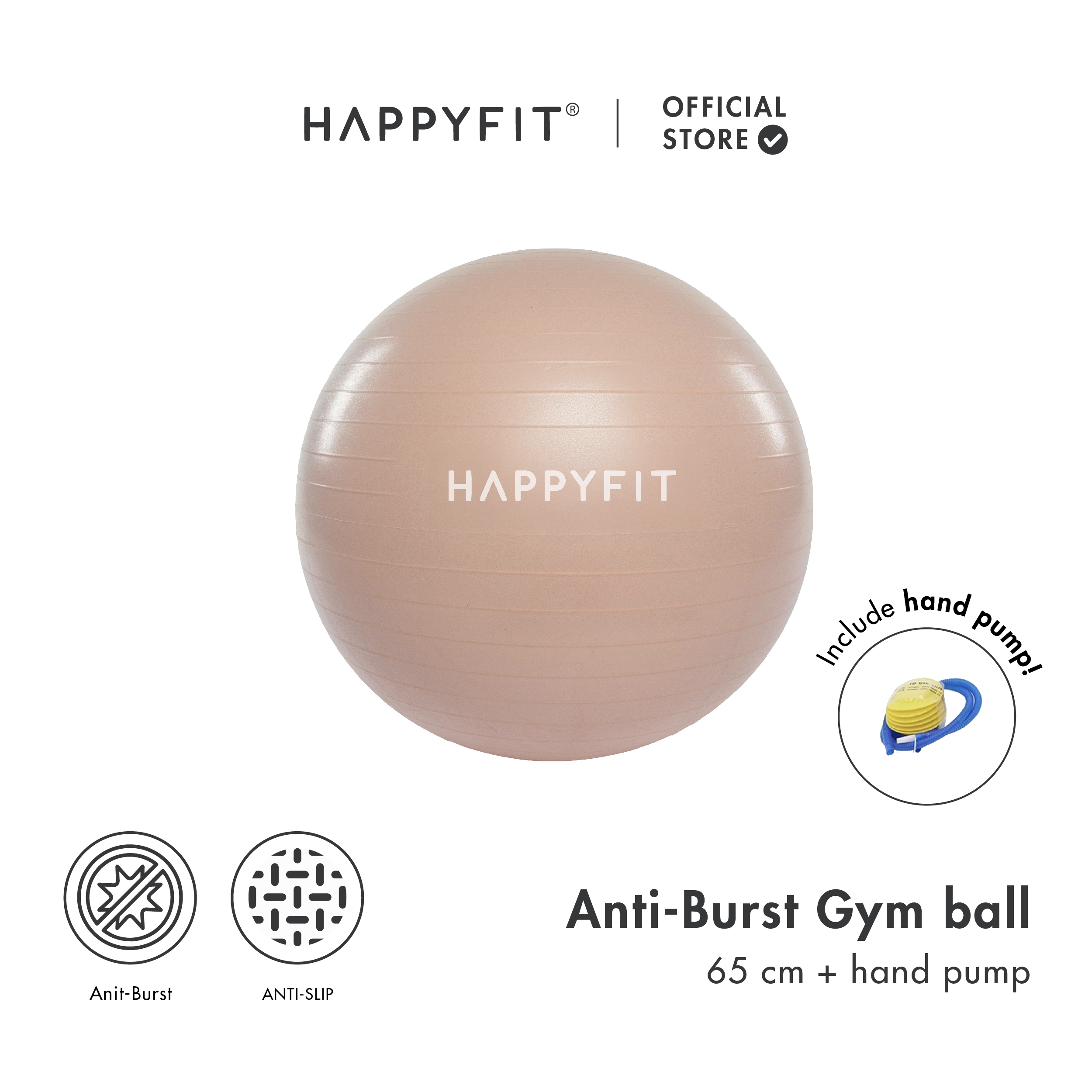 HAPPYFIT - Anti Burst Gym Ball 65 CM (FREE Hand Pump) / Bola Gym / Birthing Ball / Bola Senam Ibu Ha