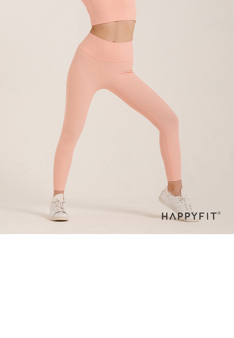 HAPPYFIT Leggings Ribbed Mid High Waist - Flamingo