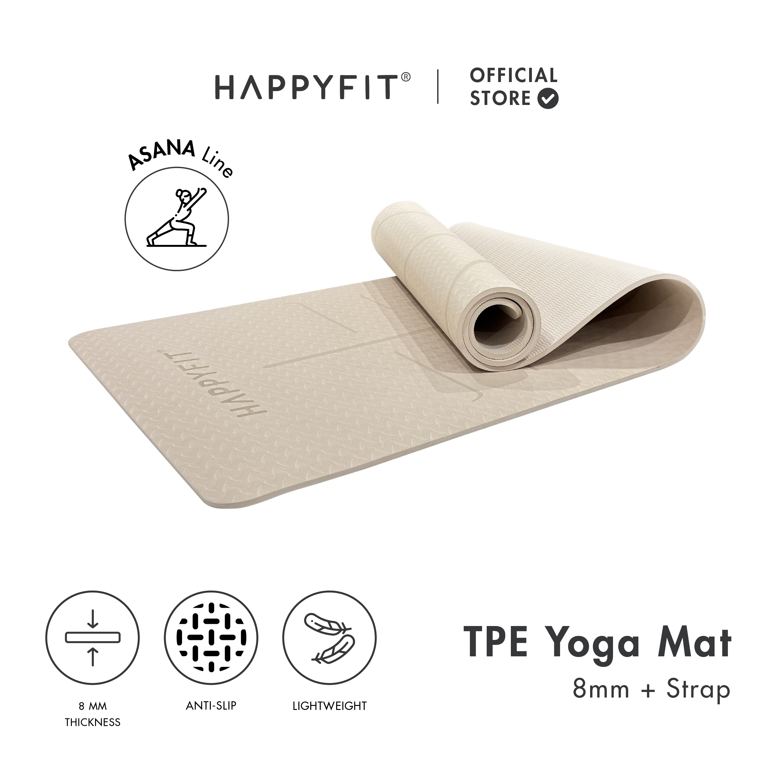 HAPPYFIT - Yoga Mat Asana TPE 8mm Eco Friendly (FREE STRAP) / Matras Yoga / Matras Olahraga / Matras