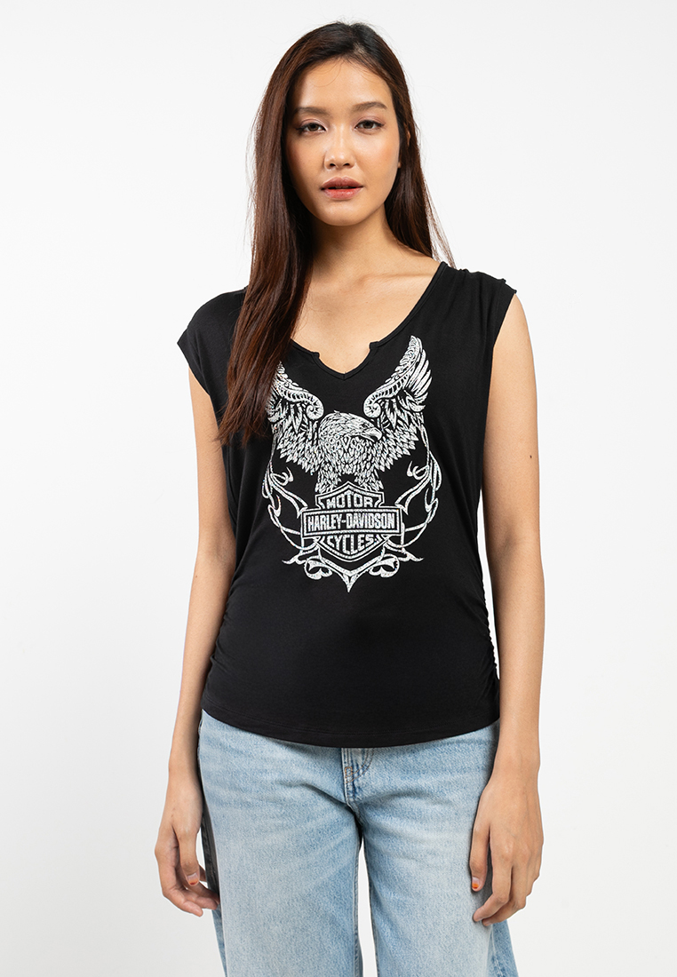 Harley Davidson Women's Bling H-D® Born to Fly Notch Neck Muscle Tee