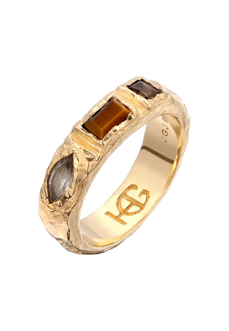 Haze & Glory EXCLUSIVE Cincin Couple Ring Perak 925 Lapis Emas Unisex Tigers Eye Vintage