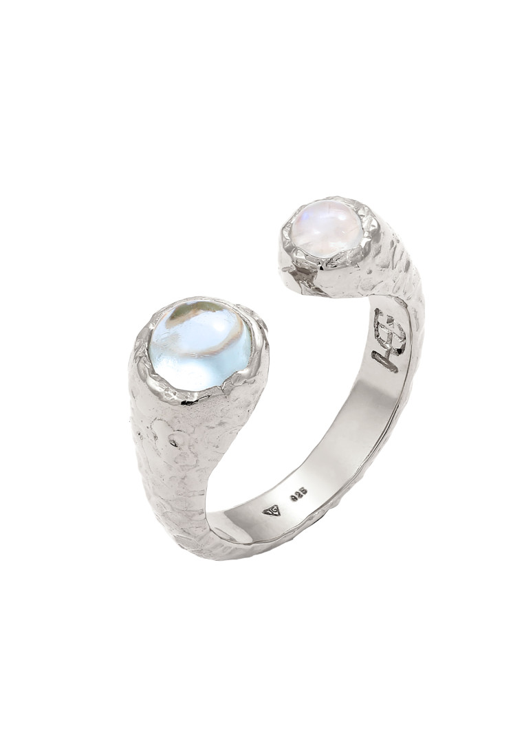 Haze & Glory Cincin Ring Perak 925 Lapis Emas Wanita Aquamarine Biru Muda