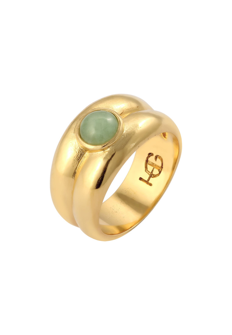 Haze & Glory Cincin Ring Perak 925 Lapis Emas Wanita Bulat Giok
