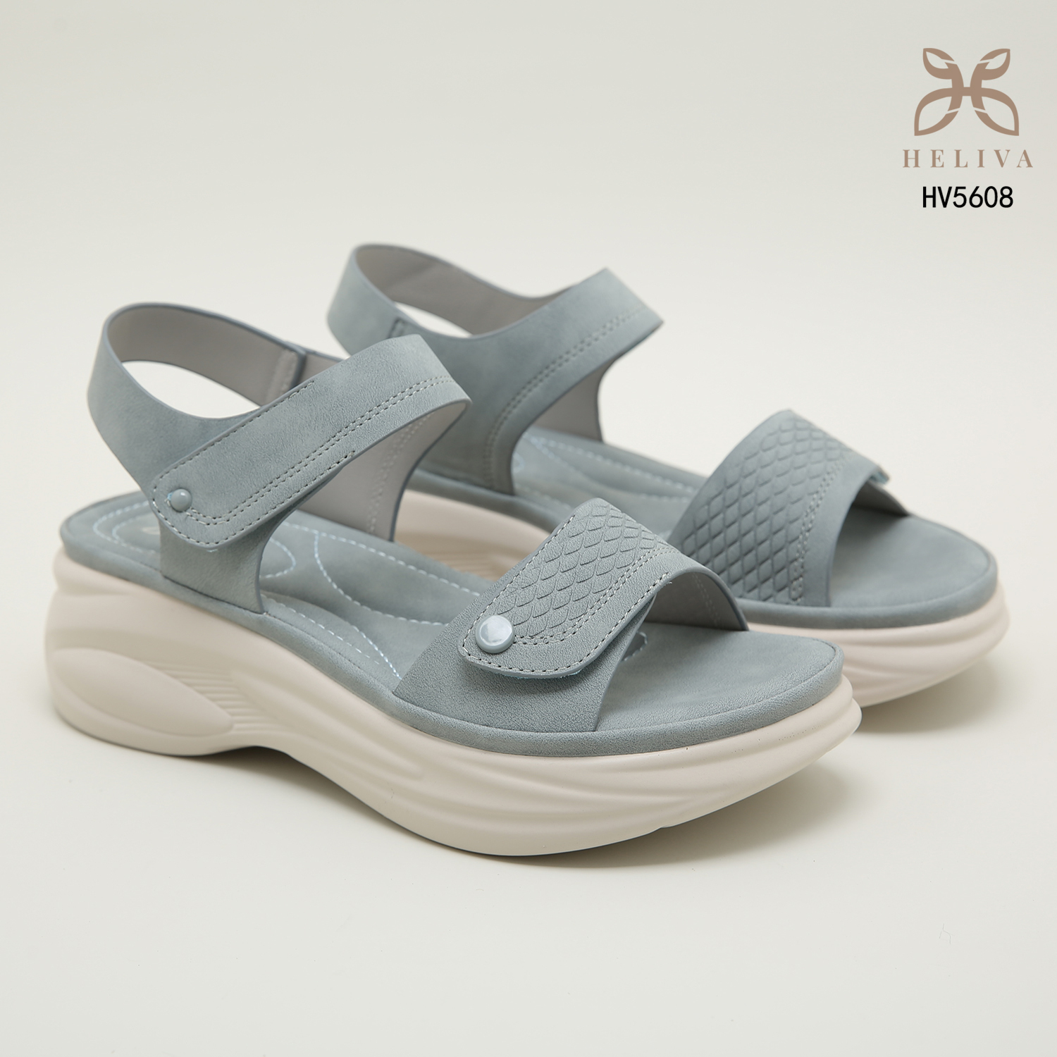 Heliva Renata Sandal Wedges Strap Velcro Ankle Wrap Sol 6cm