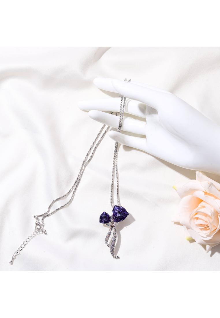 Her Jewellery [ RAMADHAN COLLECTION ] Luxury Ribbon Brooch Pendant blue WG - Bros Kalung Crystal Pre