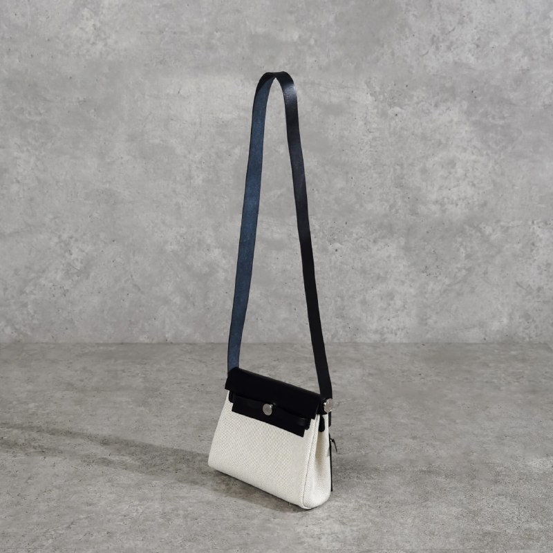 Hermès Tas HERMES MINI HERBAG 20 ECRU ARDOISE BLACK PHW SHOULDER BAG 100% ORIGINAL