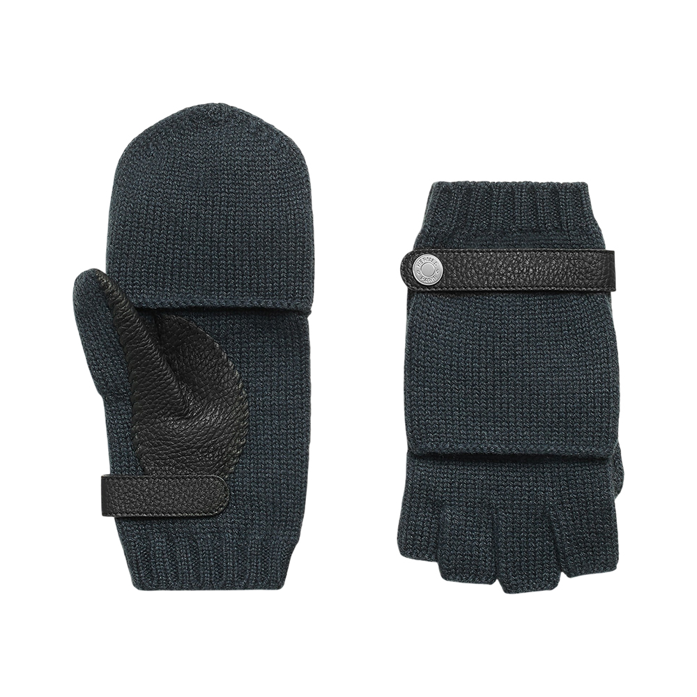 Hermès Lionel Cashmere Deerskin Mittens Bleu Noir/Bleu Noir
