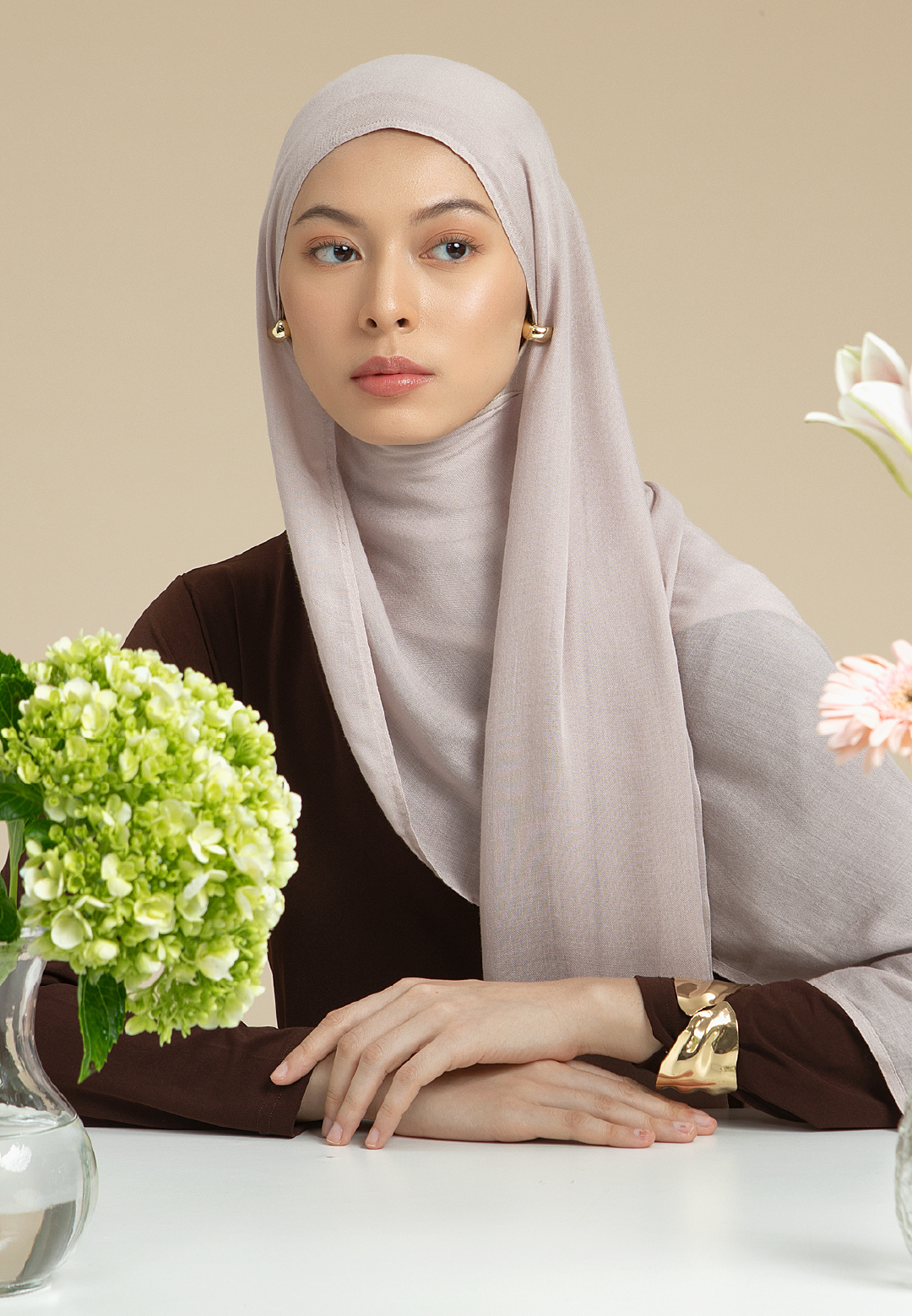 HijabChic Safara Taupe Viscose Pashmina - Pashmina Viscose Shawl Premium