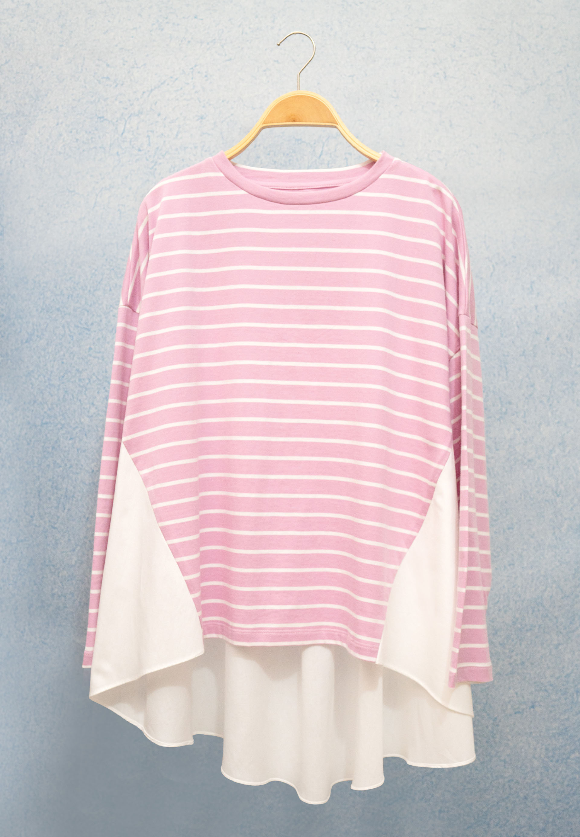 HijabChic Athaya Dusty Pink and White Top - Atasan Kaos Stripe Simple Daily Katun Lembut Oversize