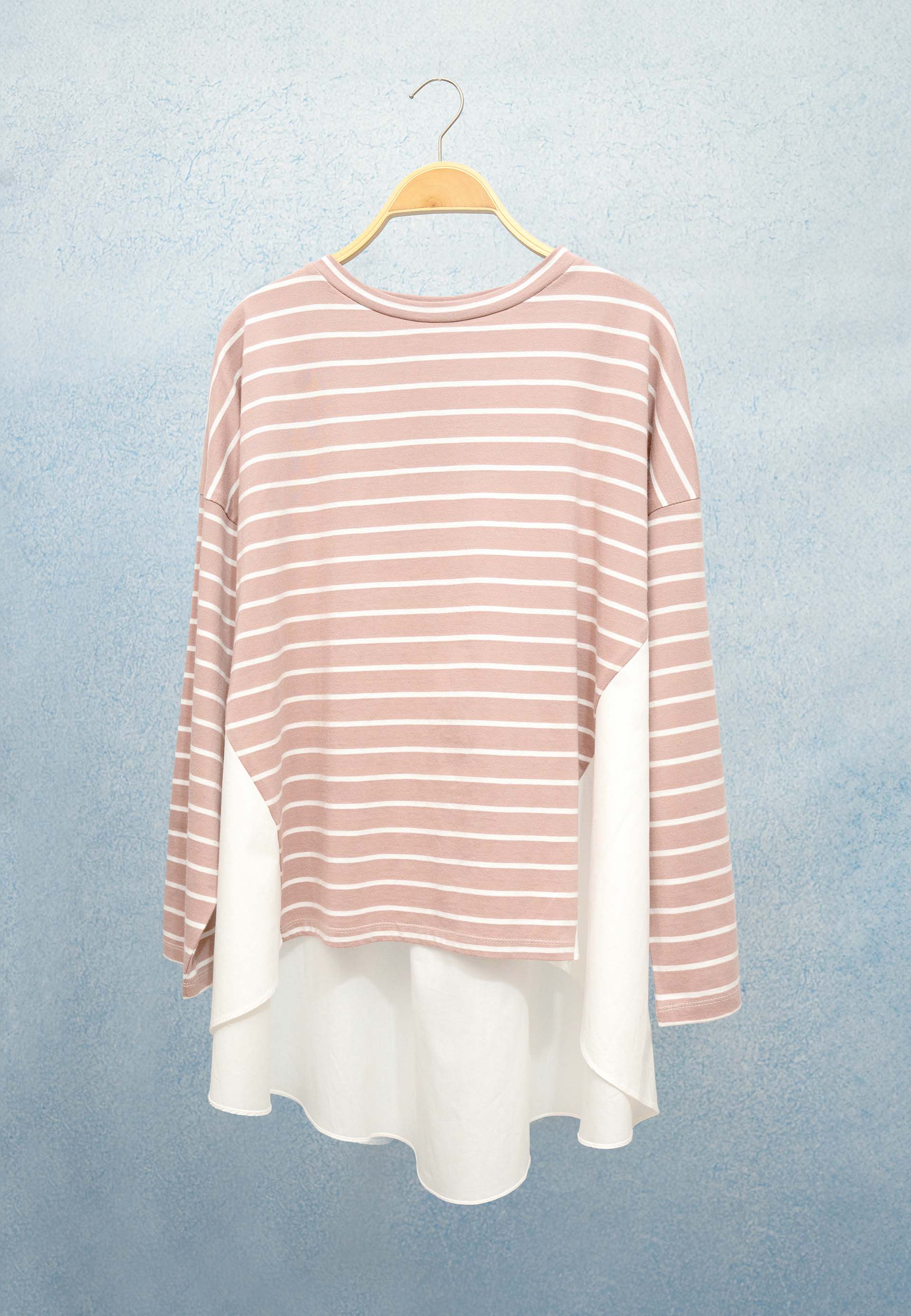 HijabChic Athaya Mauve and White Top - Atasan Kaos Stripe Simple Daily Katun Lembut Oversize