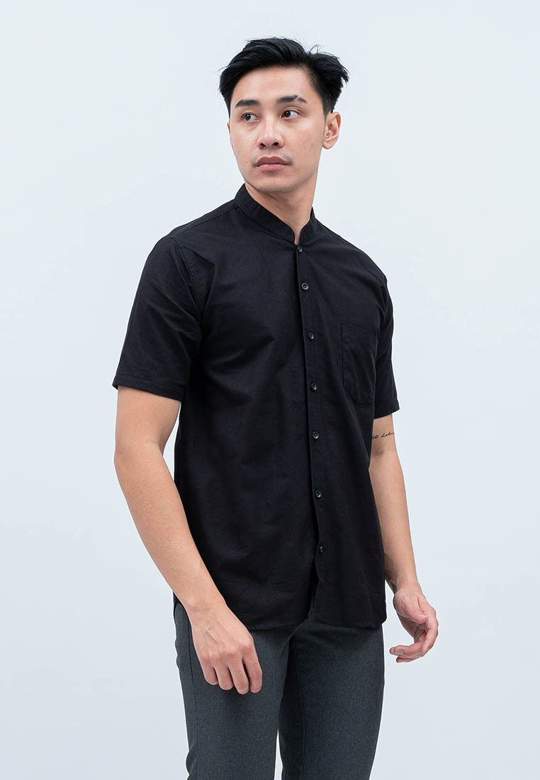 House of Cuff Houseofcuff Baju Koko Kemeja Lengan Pendek Pria Hitam