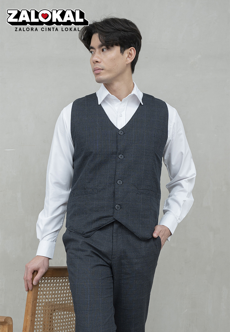 House of Cuff Houseofcuff Vest / Rompi Formal Biru Kotak Navy Waistcoat Wedding Tuxedo