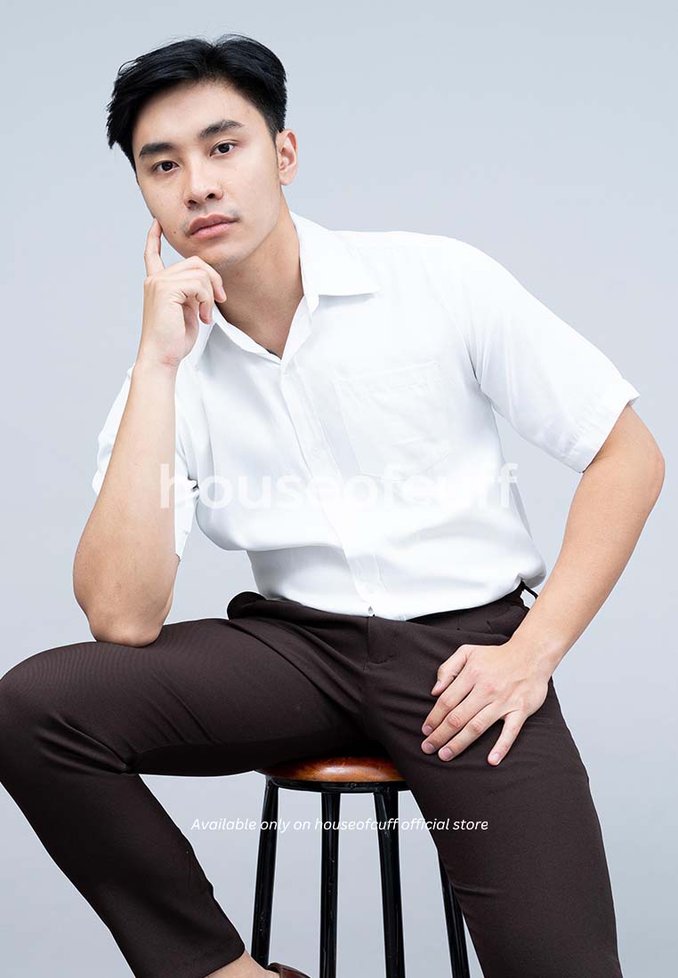 House of Cuff Kemeja kerja slim fit lengan pendek pria kerja Putih houseofcuff