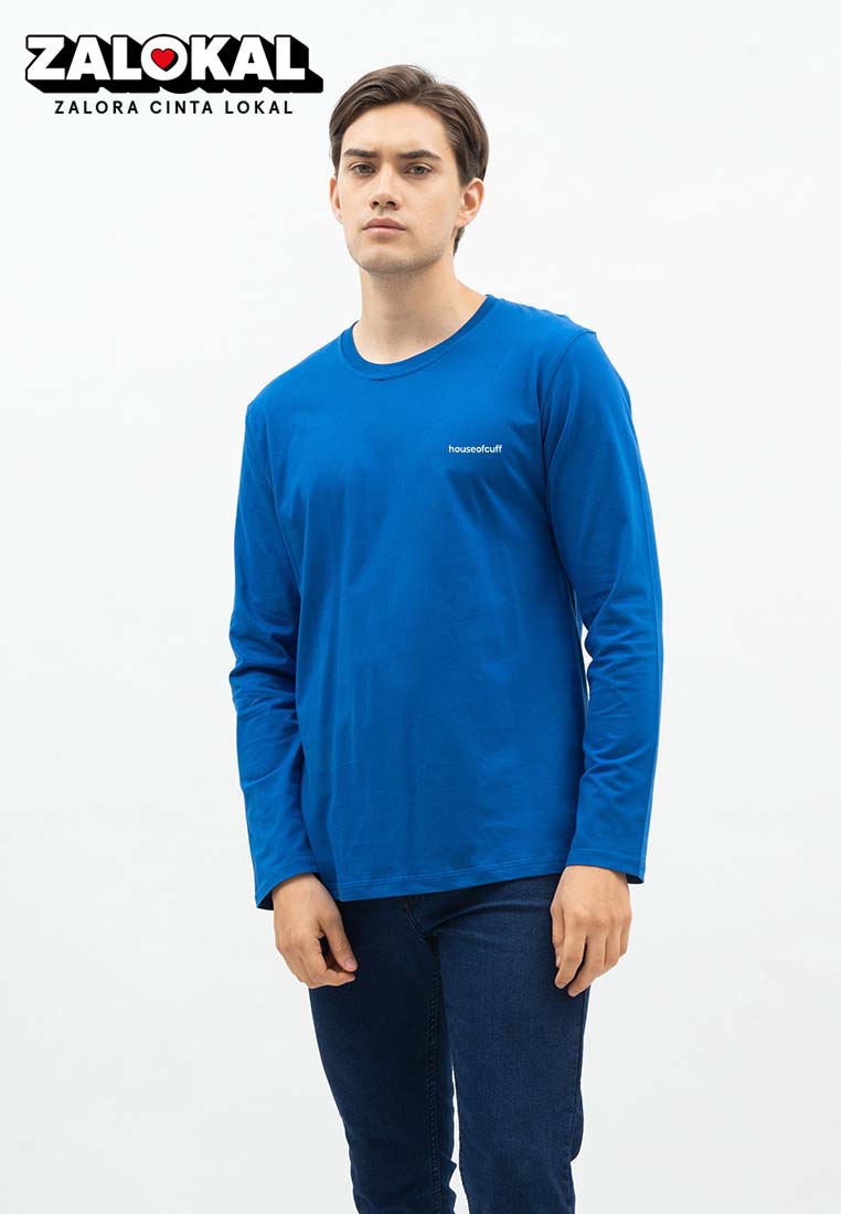House of Cuff Houseofcuff Kaos Cotton Combed Lengan Panjang Pria Biru Elektrik