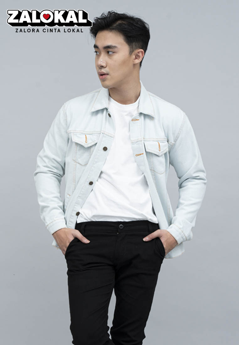 House of Cuff Jaket Jeans Pria Polos Tebal Dilan Jaket Biru Terang