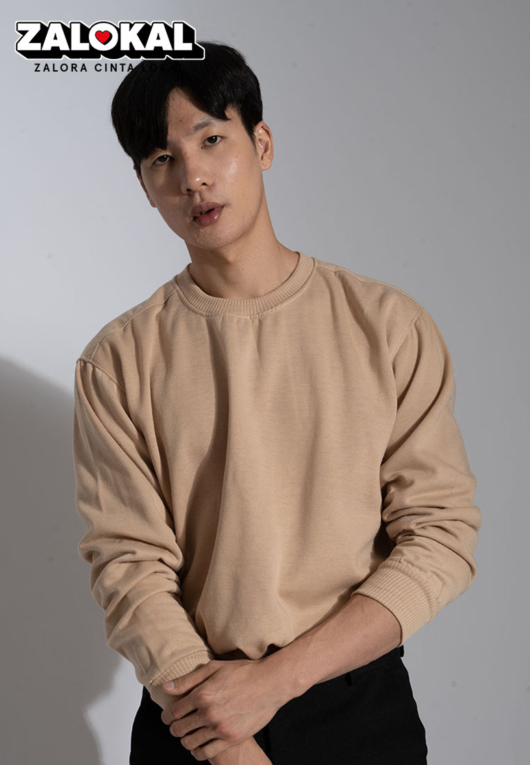 House of Cuff sweater basic lengan panjang baju sweater tebal krim
