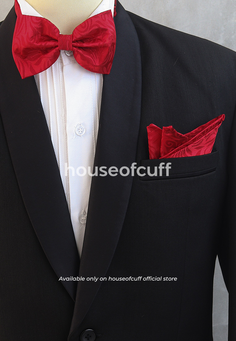 House of Cuff Houseofcuff dasi kupu pria bowtie pocket square jacquard merah