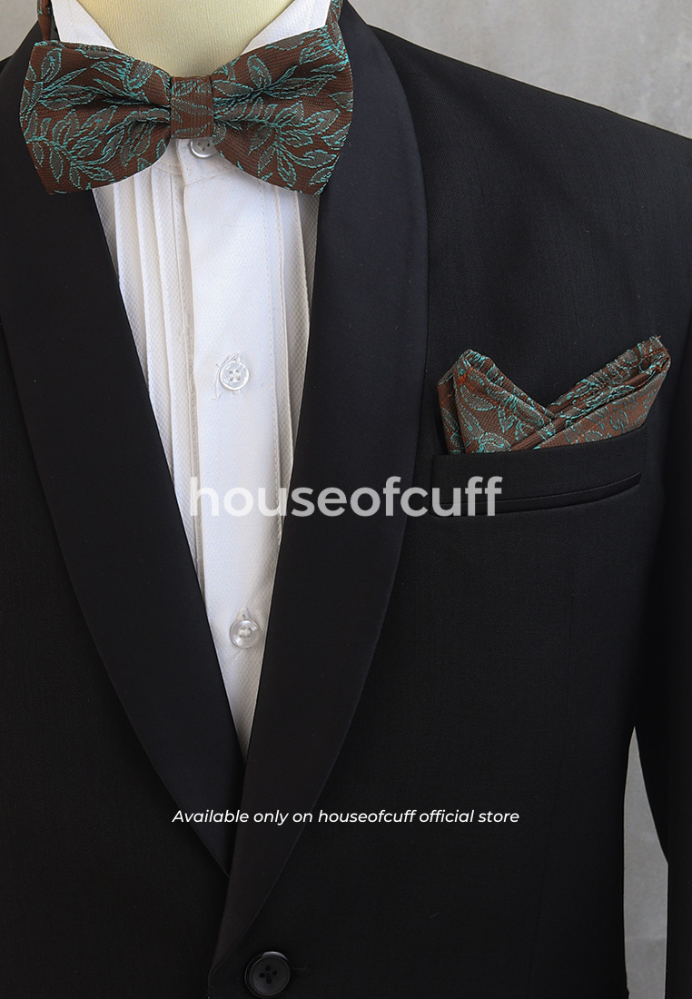 House of Cuff Houseofcuff dasi kupu pria bowtie pocket square jacquard coklat motif batik