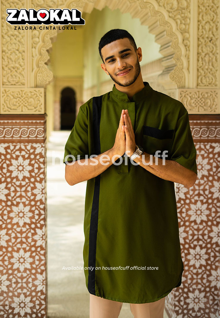 House of Cuff Baju Koko Kurta Pakistan Lengan Pendek Muslim Gamis Pria Houseofcuff H - HIJAU ARMY