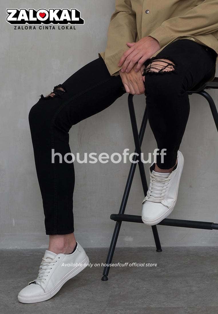 House of Cuff Celana Jeans Hitam Pria Denim Ripped Sobek Robek Bahan Stretch Melar Slim Fit Houseofc