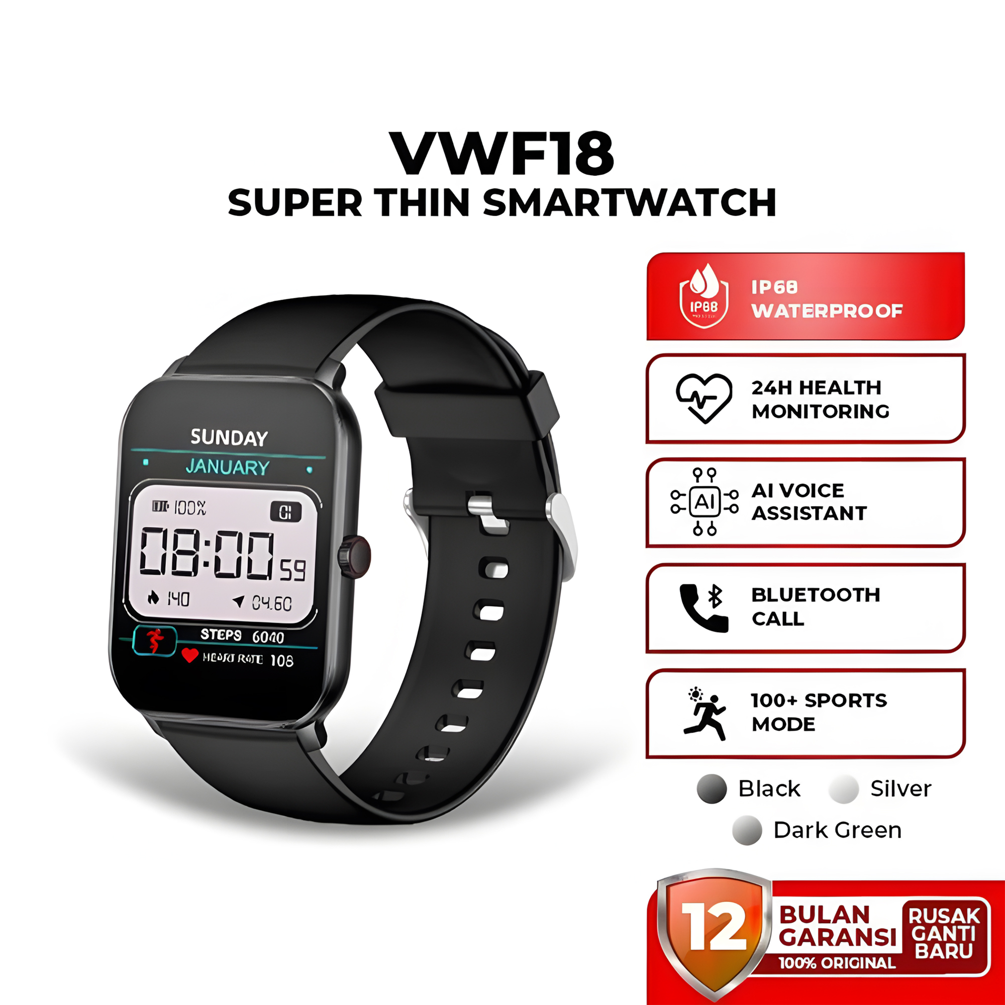 Huawei Watch VIVAN Smart Watch VWF18 | Waterproof IP68 | 100+ Sports Mode | Alexa AI | Professional 