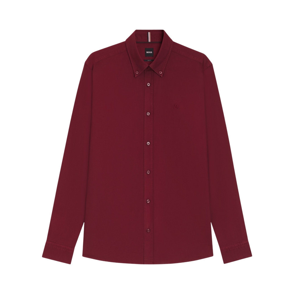 Hugo Boss H-Roan-BD Slim Fit Shirt in Oxford Cotton Dark Red