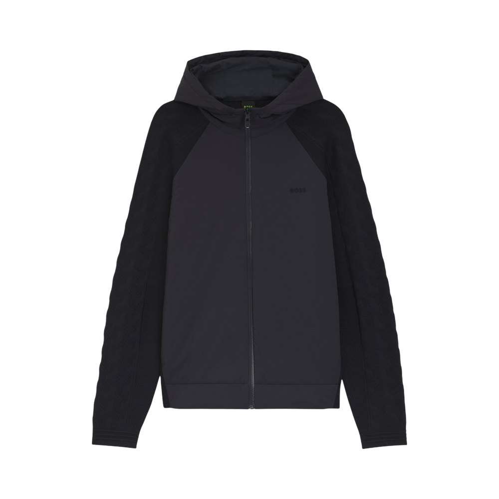 Hugo Boss KN_Mirror HY Zip-Up Hoodie with Tonal Textured Jacquard Dark Blue